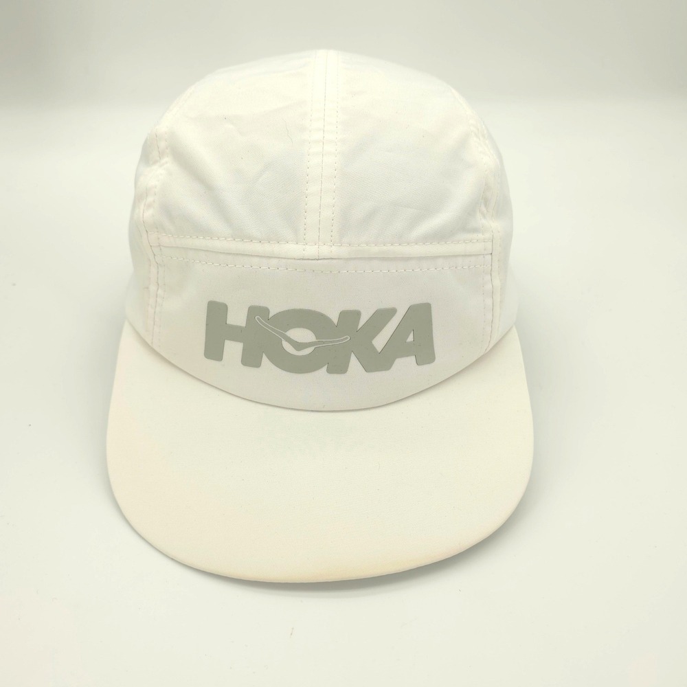 HOKA Hat Cap Mens Toggle White Time To Fly 5 Panel Running Lightweight